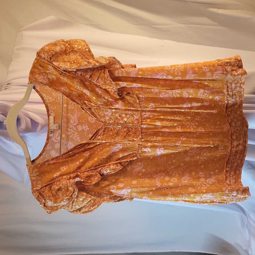 DR2 orange print ruffled short sleeves woven top XXL #0075